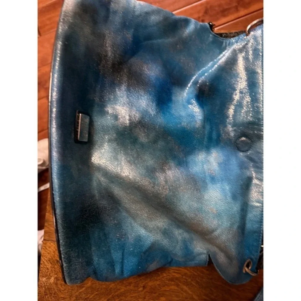 Beijo Couture Blue Silver Metallic Tie Dye‎ Hobo Bag and Pouch Set 2pc